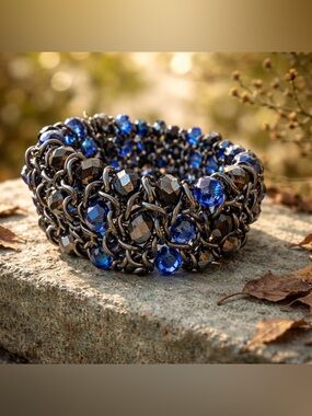 Blue & Black Wide Cuff Stretch Mesh
Bracelet Cookie Lee NEW